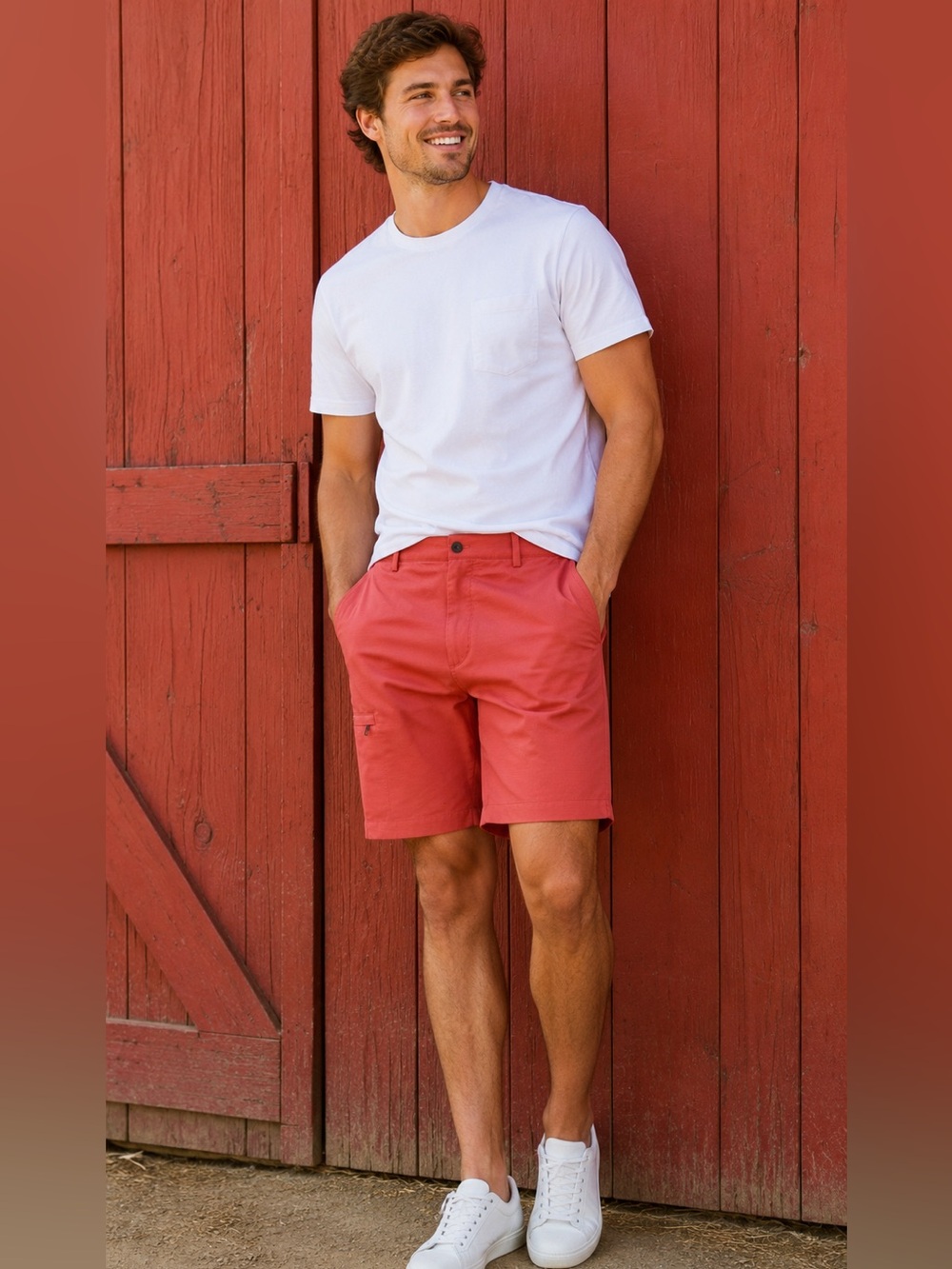 Greg Norman Men’s Performance Golf Shorts Size 32 Coral Stretch Zip Pocket